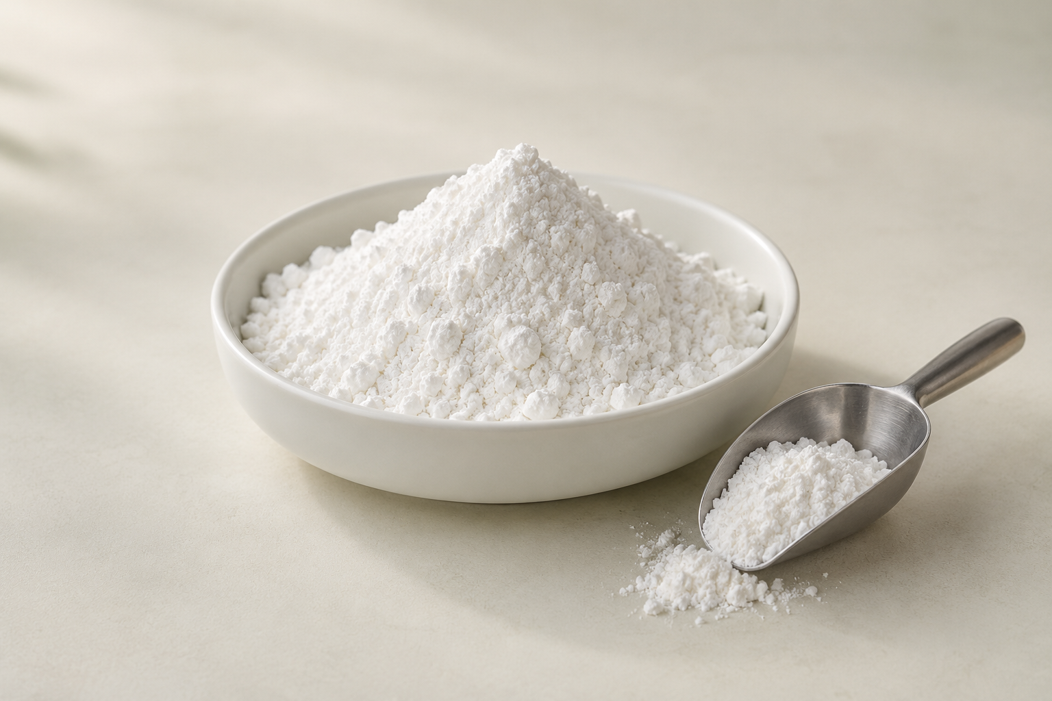 White starch powder in a sample dish — illustrative material